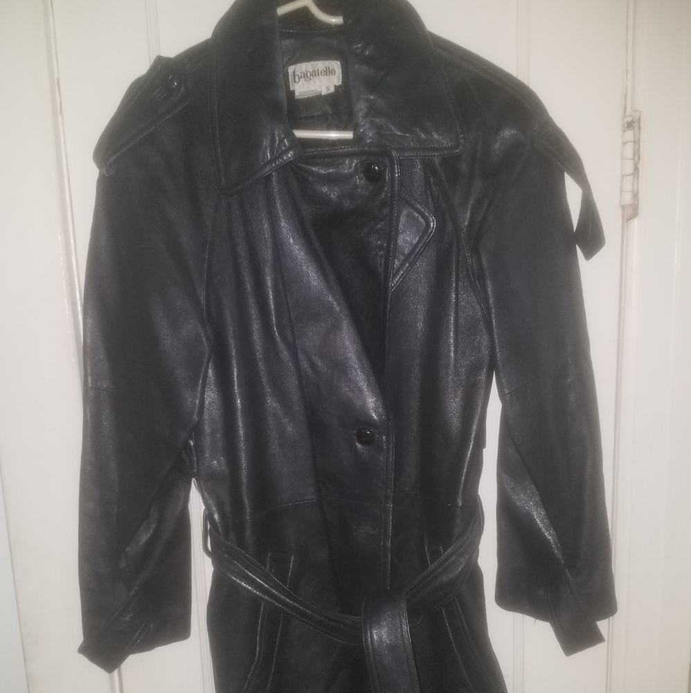 Vintage Long Black leather jacket